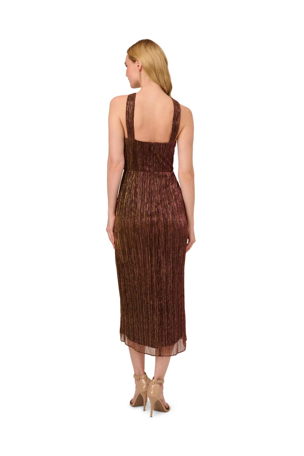 Adrianna Papell Halter Crinkle Metallic Dress