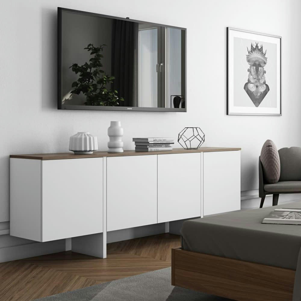 EDGE - Buffet  placage noyer et blanc laqué