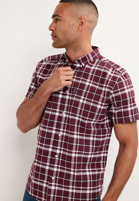 Mens Plum Check Cotton Oxford Shirt