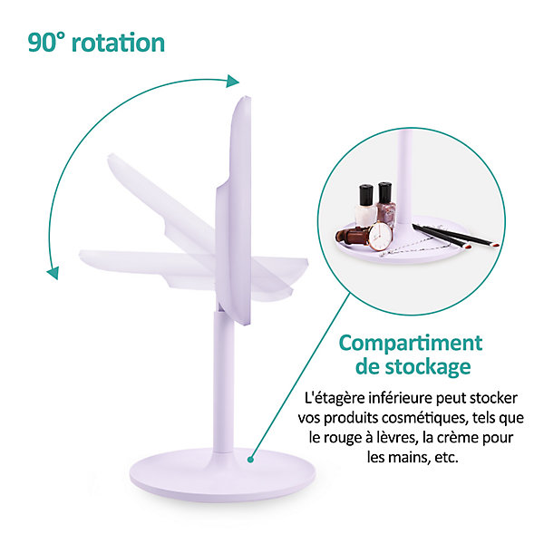 EMKE Miroir de maquillage avec éclairage, lumière variable, grossissement 1/3x, dimmable et interrupteur tactile, violet clair