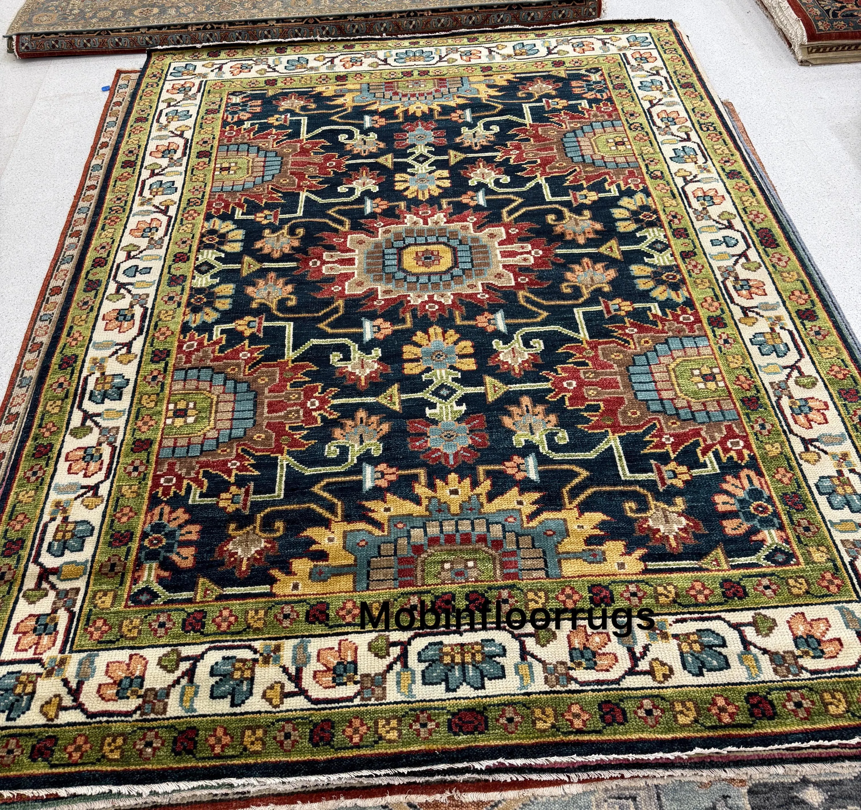 Turkish Area Rug, Hand Knotted NZ Wool with Beige Medallion Design