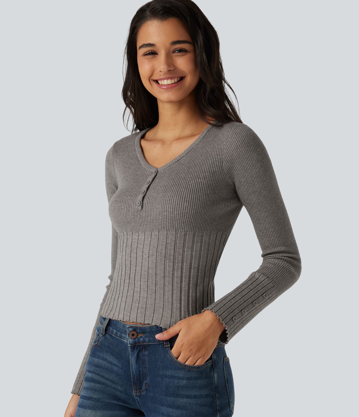 Pull à encolure en V et manches longues
