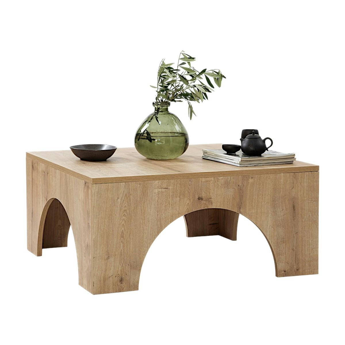 Table basse carrée structure effet bois à arches SALTA