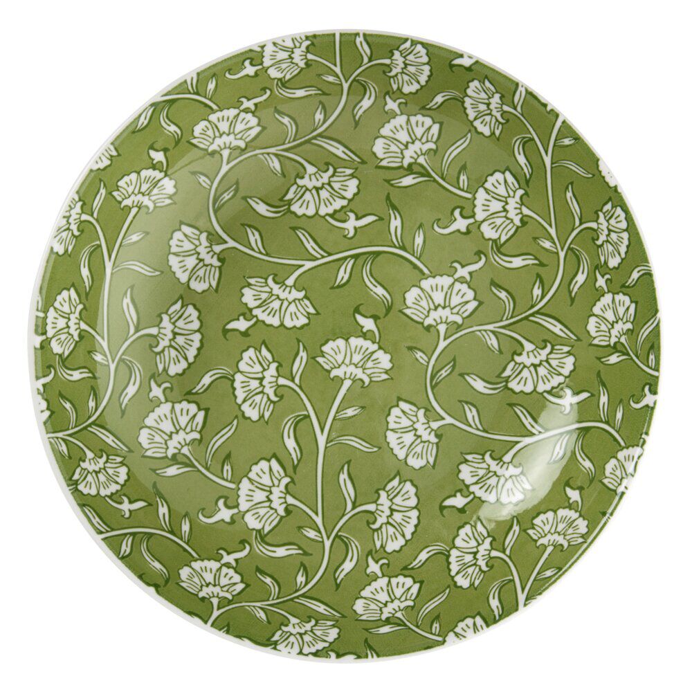Service vaisselle porcelaine 4 personnes 12 pièces motif floral vert et beige