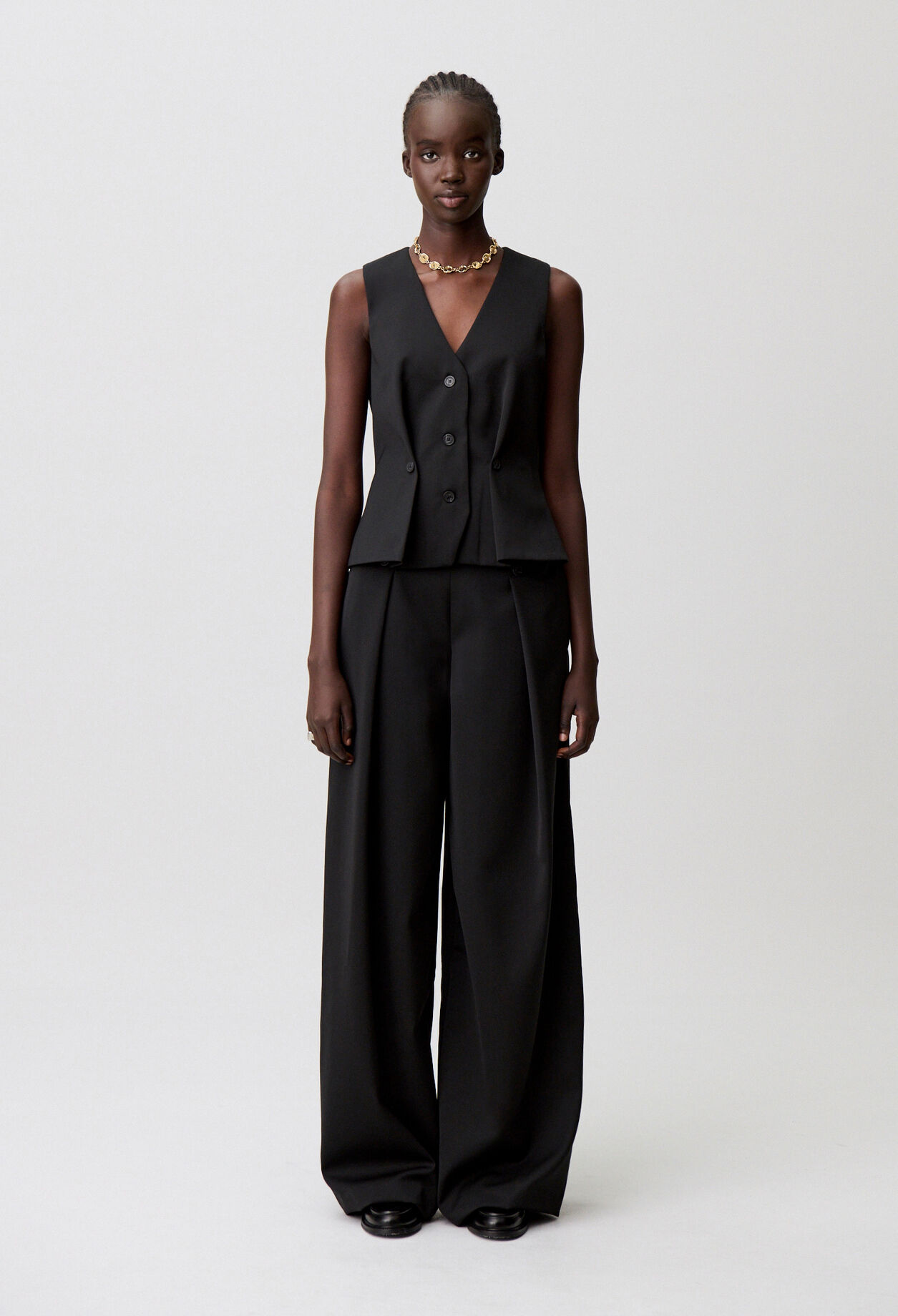 Pantalon large laine mélangée
