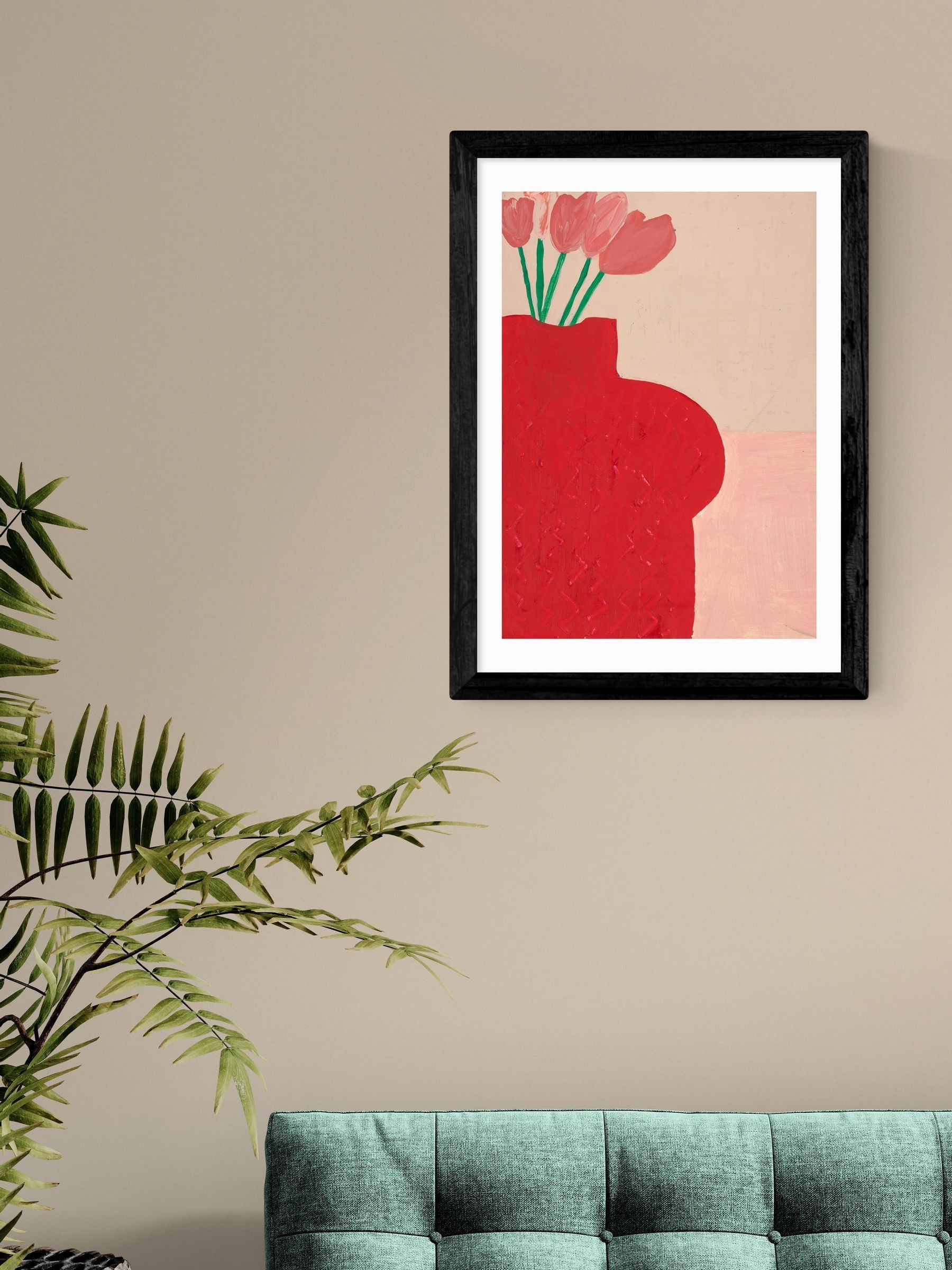 East End Prints Black Red Bust Vase Wall Art Print by Lucy Muss