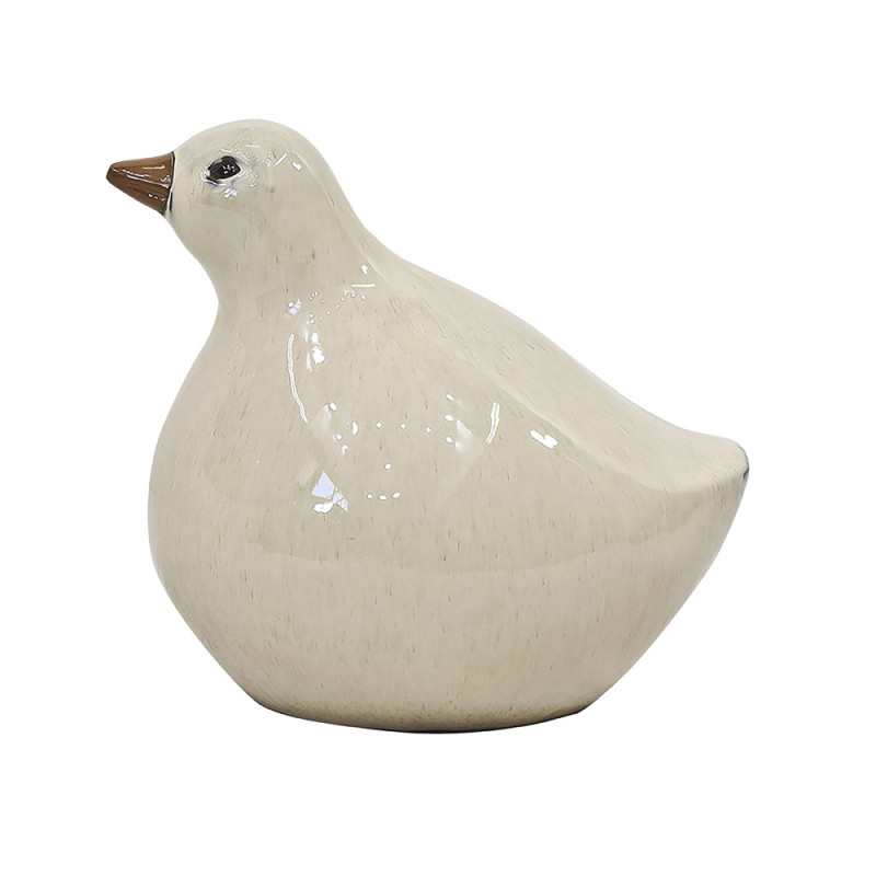 Oiseau en céramique émaillée crème 25,5 x 20 x 23 cm