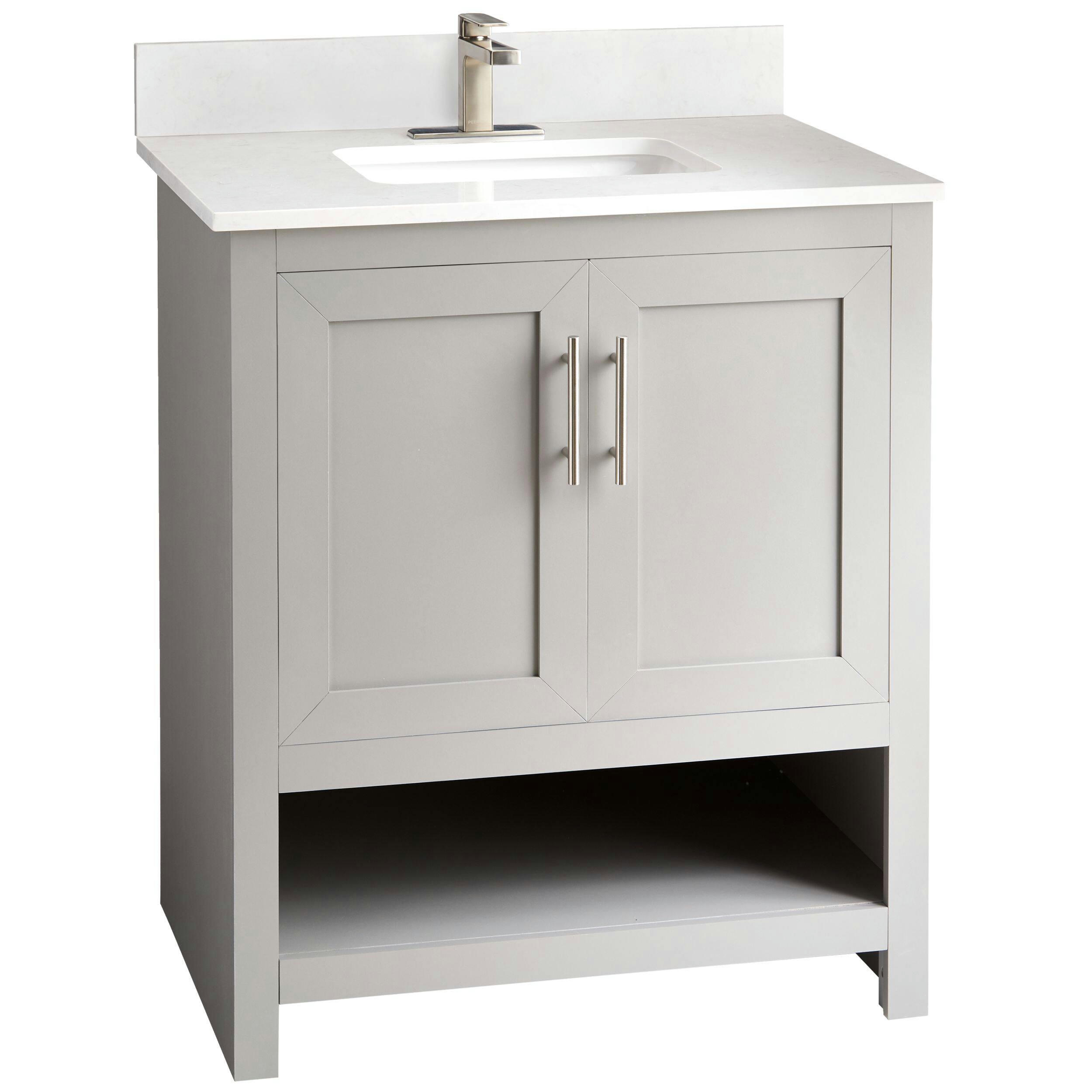 Canvas Dover Double Door Single Sink Stone Top Bathroom Vanity, Grey, 30-in