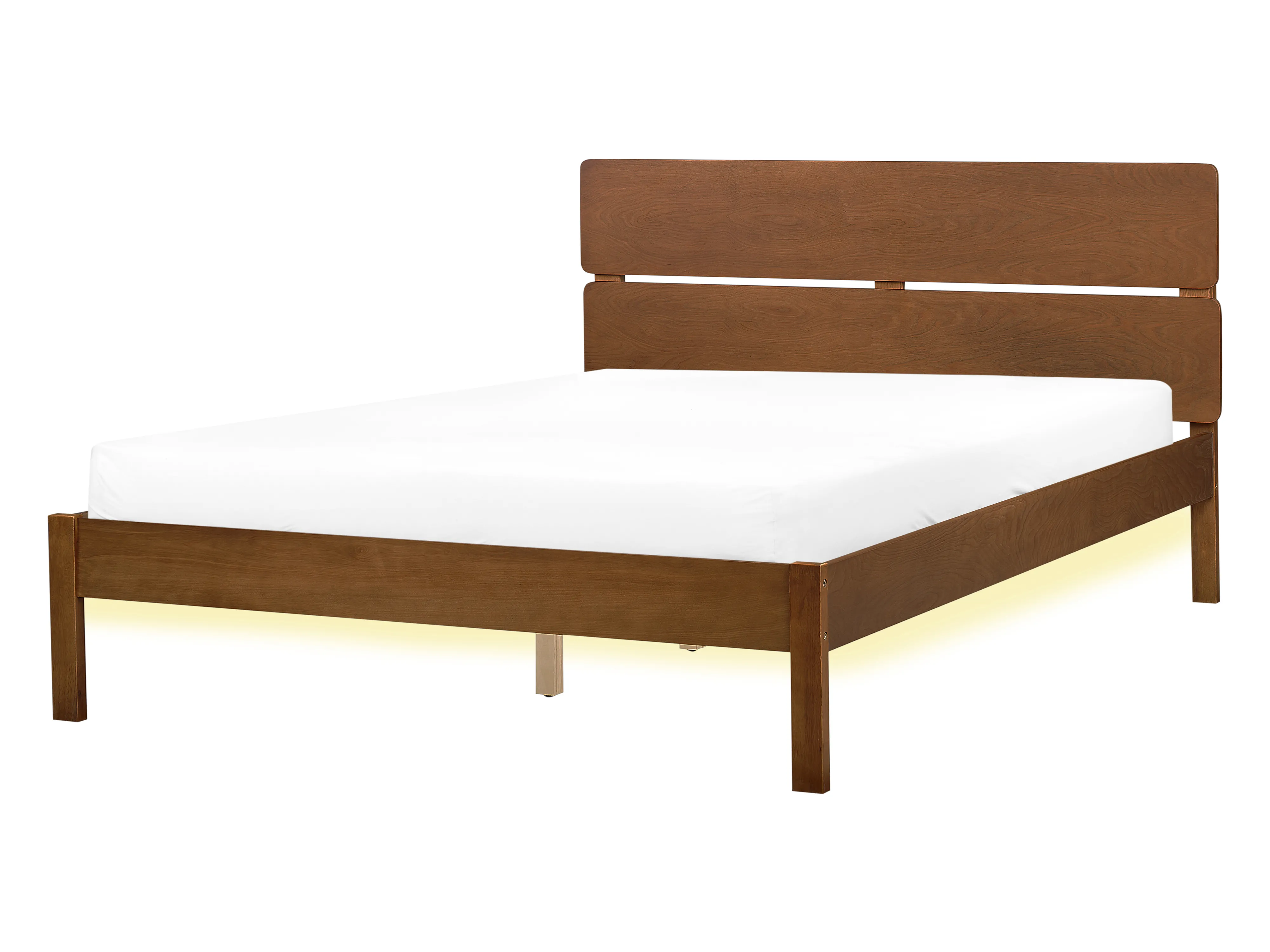 Bed with LED Wood BOISSET 140 x 200 cm (EU Double) Dark Brown