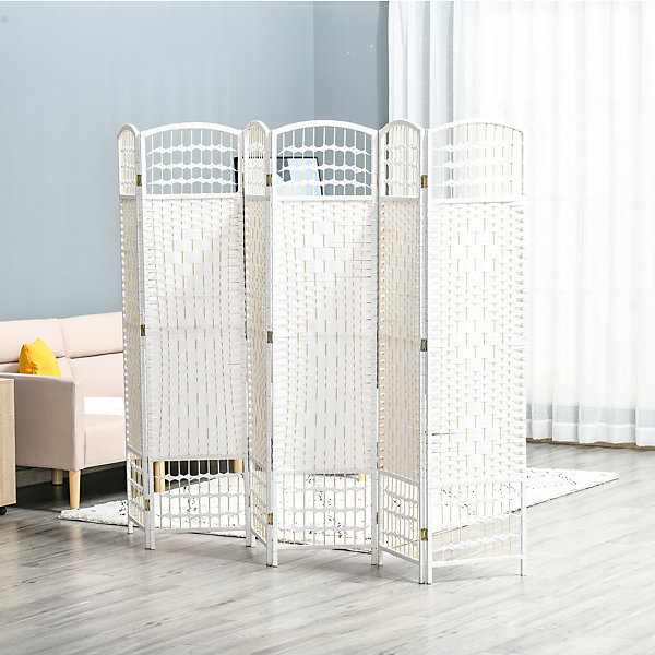 Paravent intérieur 6 panneaux pliables séparateur de pièce bois de peuplier bambou fibres de papier tressée blanc paille