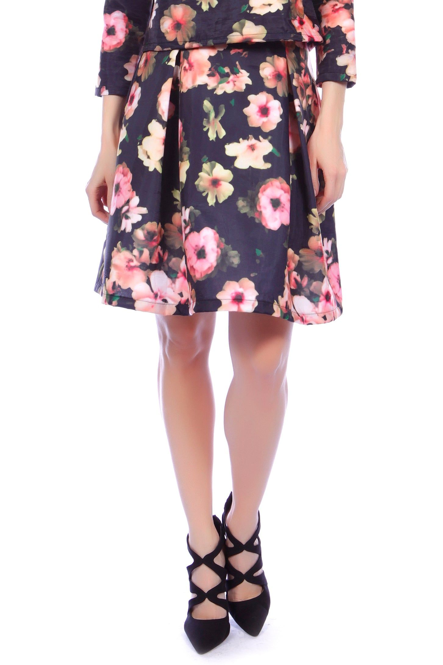 Cutie London Floral Print Pleated Knee Length Skirt