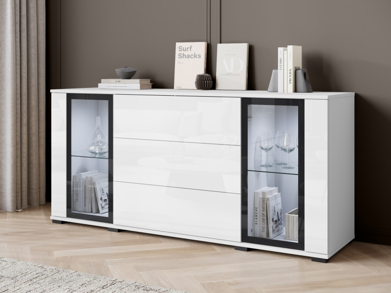 Komoda 150 cm z szufladami CAVIO biały połysk
