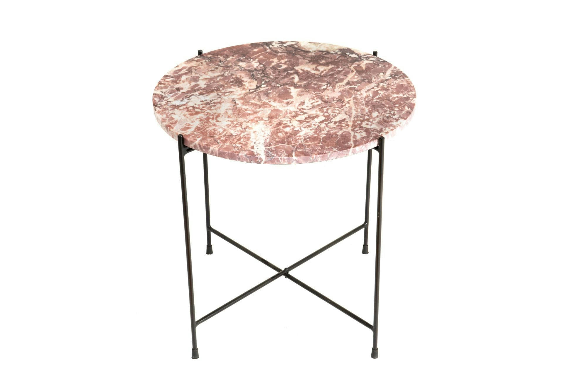 MELBA - Table basse ronde en marbre et pieds en métal noir D50