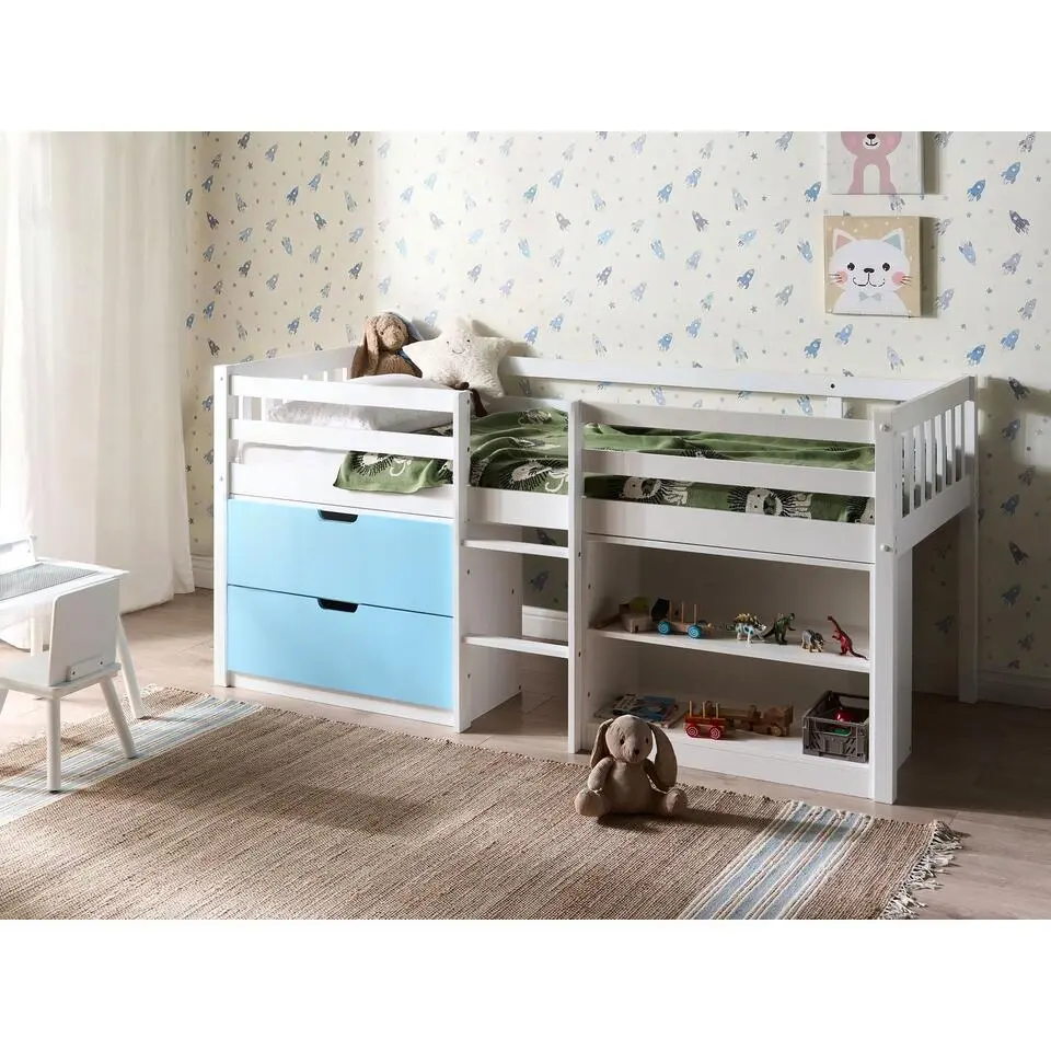 SUSVILLE - Kinderbed - Wit/Blauw - 90 x 200 cm - Rubberhout
