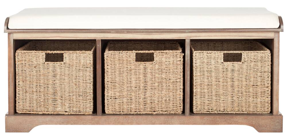 Safavieh Lonan Wicker Storage Bench, Grey Wash/White, 16.1-in x 47-in x 19.9-in