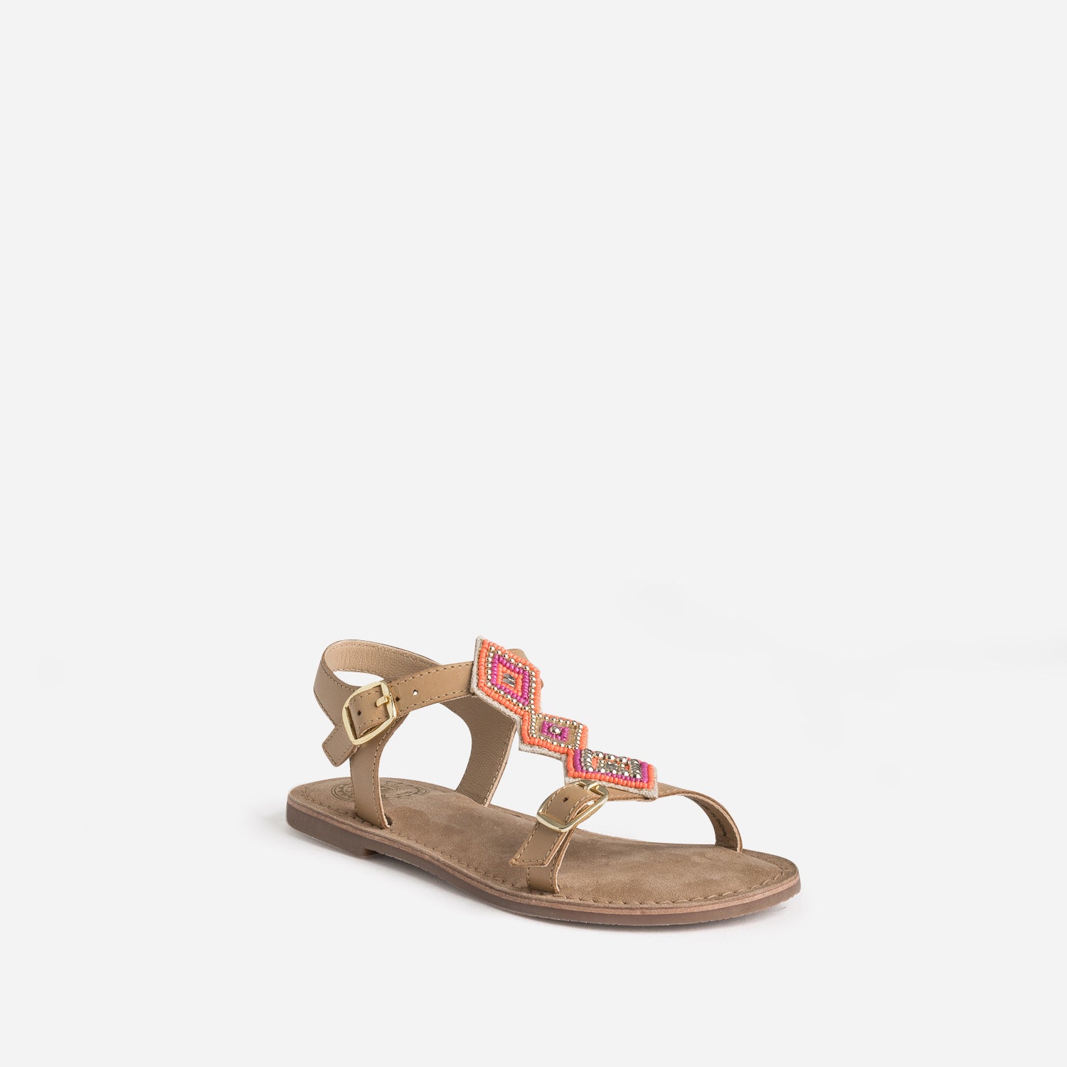 Sandale BUGGY cuir beige clair à perles