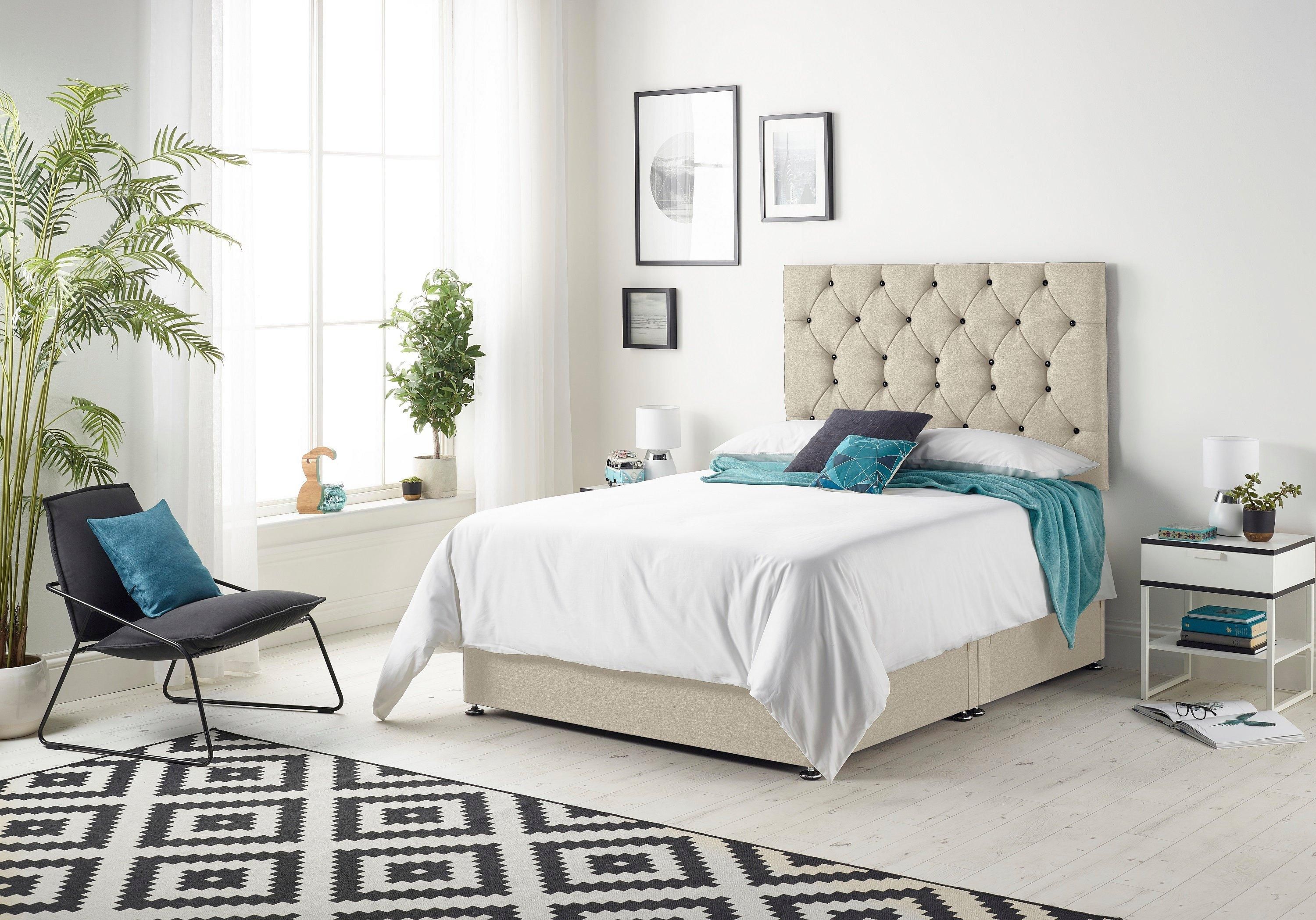 Somnior Premier Sprung Memory Foam 2 Drawer Divan Bed with Upholstered Headboard Tweed Fabric