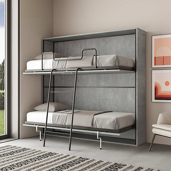 Lit double horizontal Cemento Kando avec matelas
