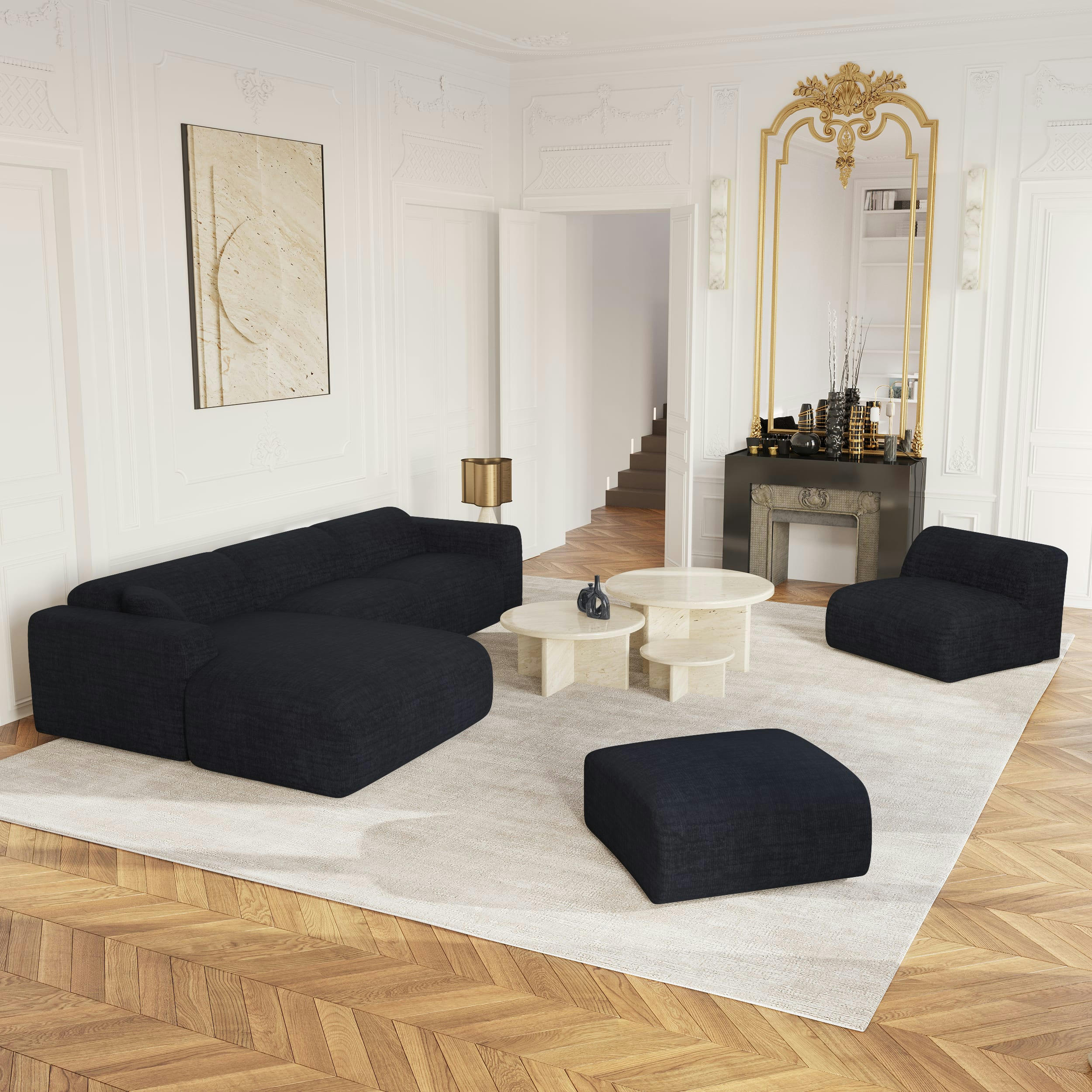 MYRA - Fauteuil sans accoudoirs velours texturé anthracite