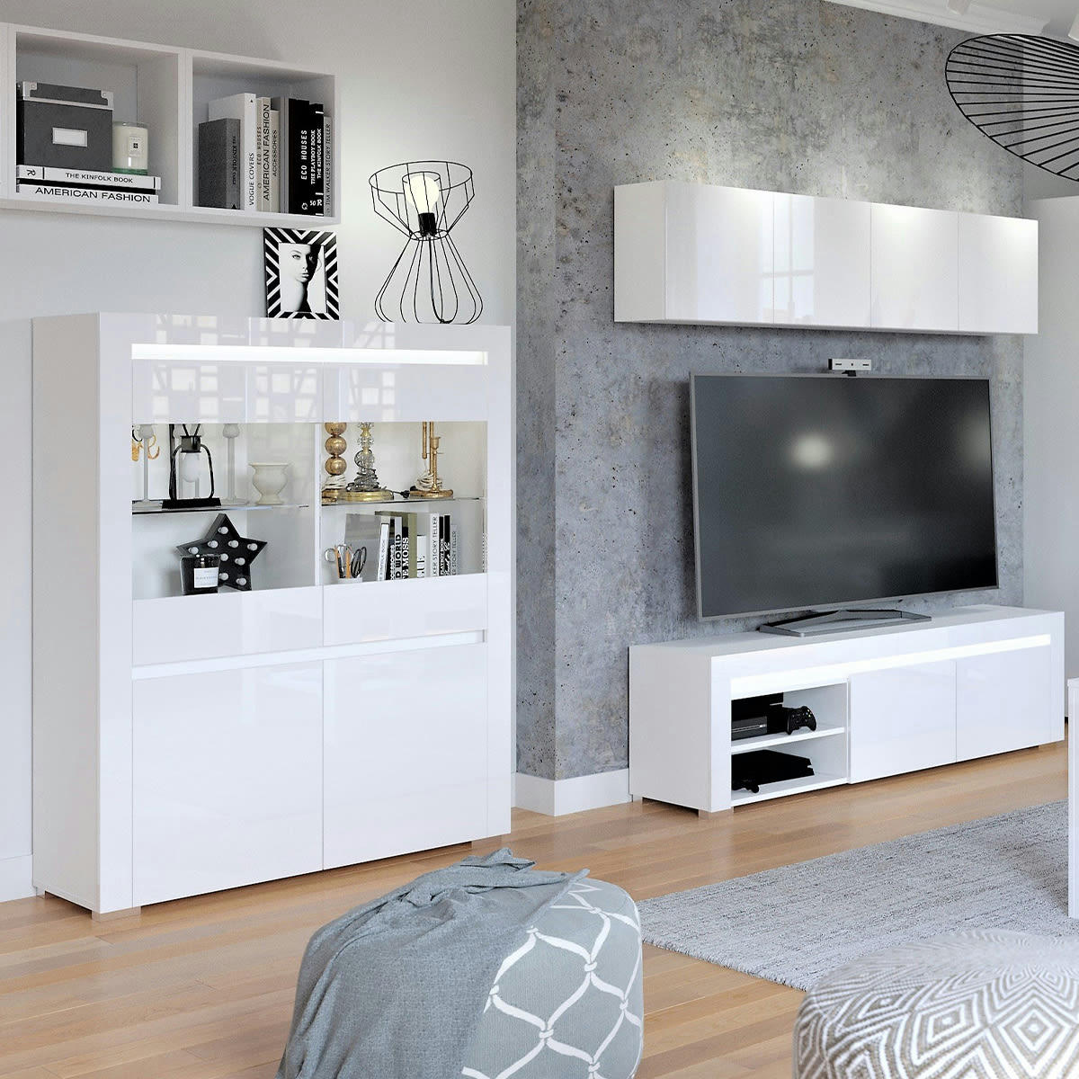 - Vaisselier 4 portes LED inclus stratifiés blanc