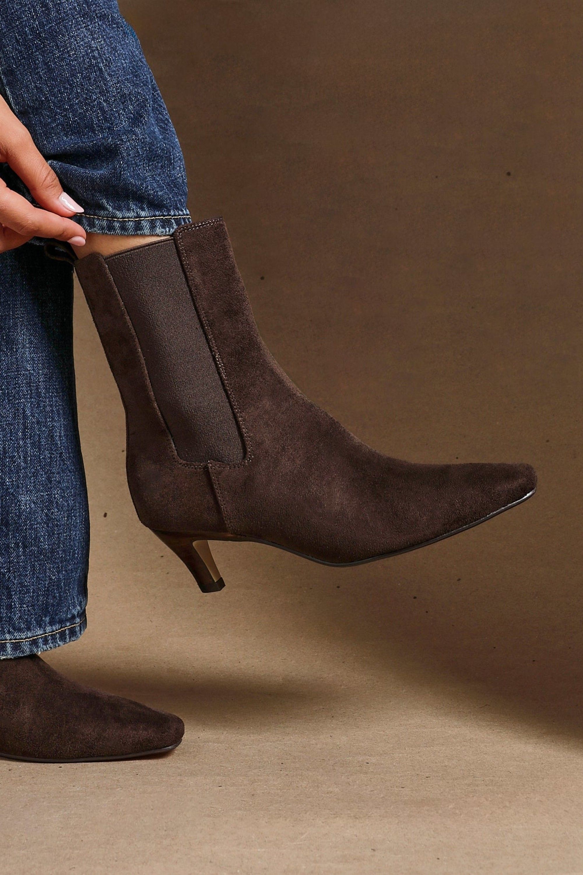 Linzi Ritual Brown Faux Suede Kitten Heel Chelsea Boot