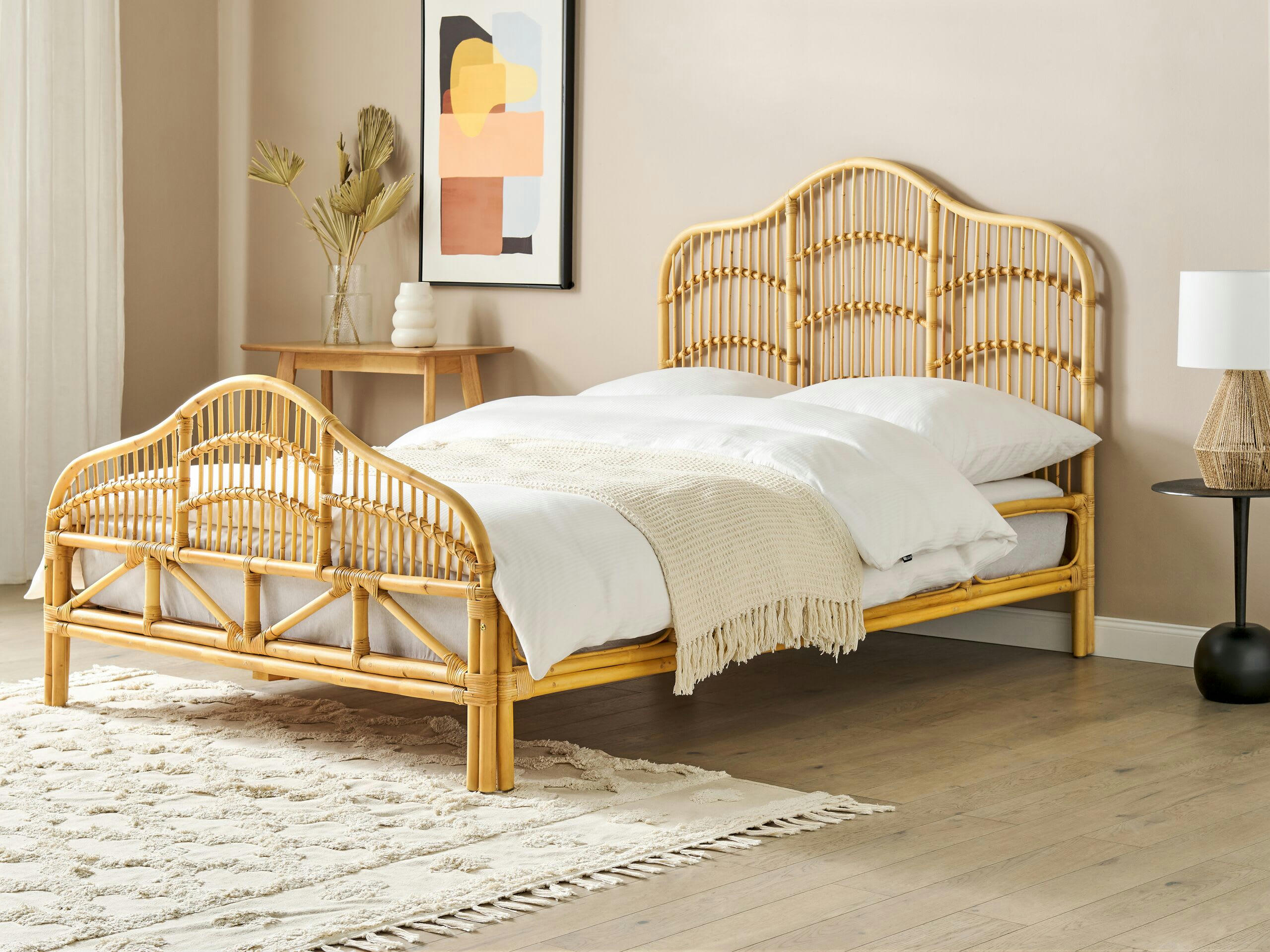 DOMEYROT - Lit double en bois solide bois clair 140x200