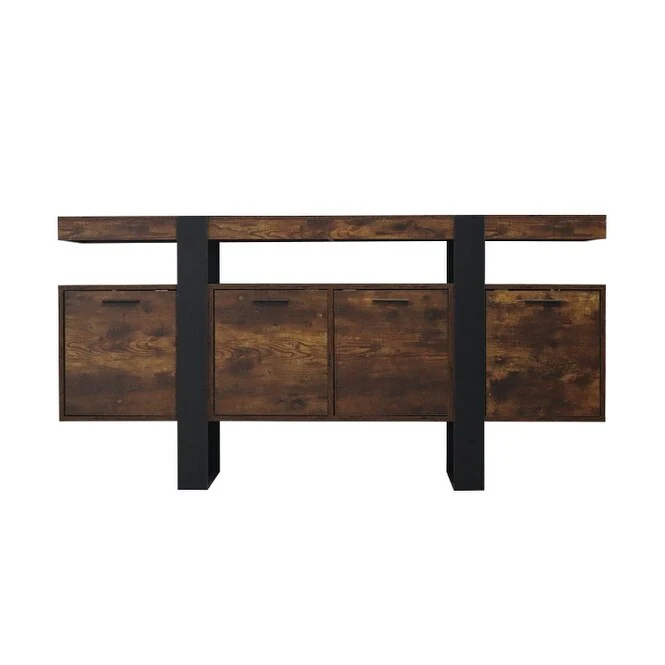 Deep Rustic Brown 63 TV Stand with Metal Legs, Cabinets, & Adjustable Shelves for TVs Up to 75