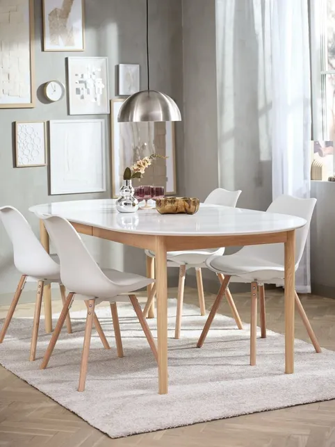 MARSTRAND L200/280 bord hvid + 4 KASTRUP stole hvid