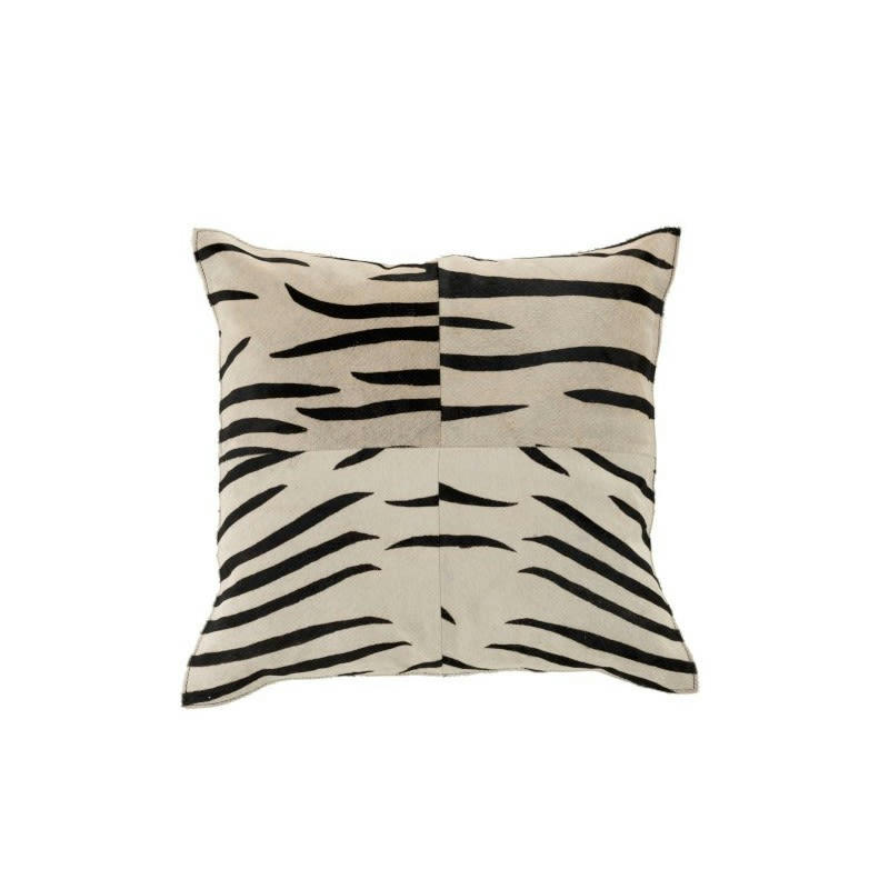 ZÈBRE - Coussin zèbre carré cuir noir/blanc 44x44