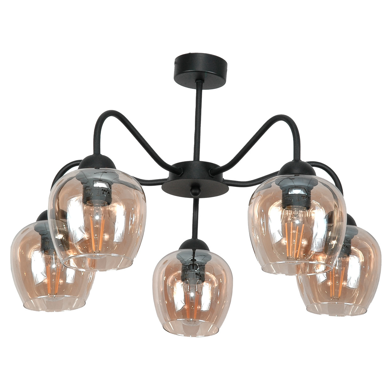 Lampa sufitowa EDYLIT czarna nowoczesna 5xE27 INDI AMBER 15-220