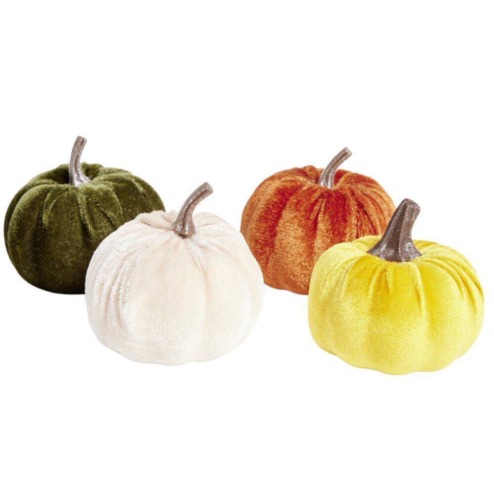 Décoration à poser forme citrouille velours 4 pièces Ø7,5xH6,5cm