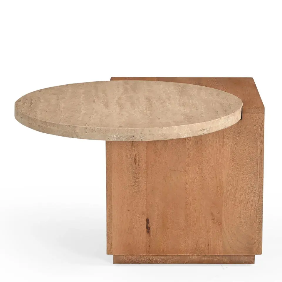 Bijzettafel Organisch Hout/Travertin - 60x48x40cm - Numa