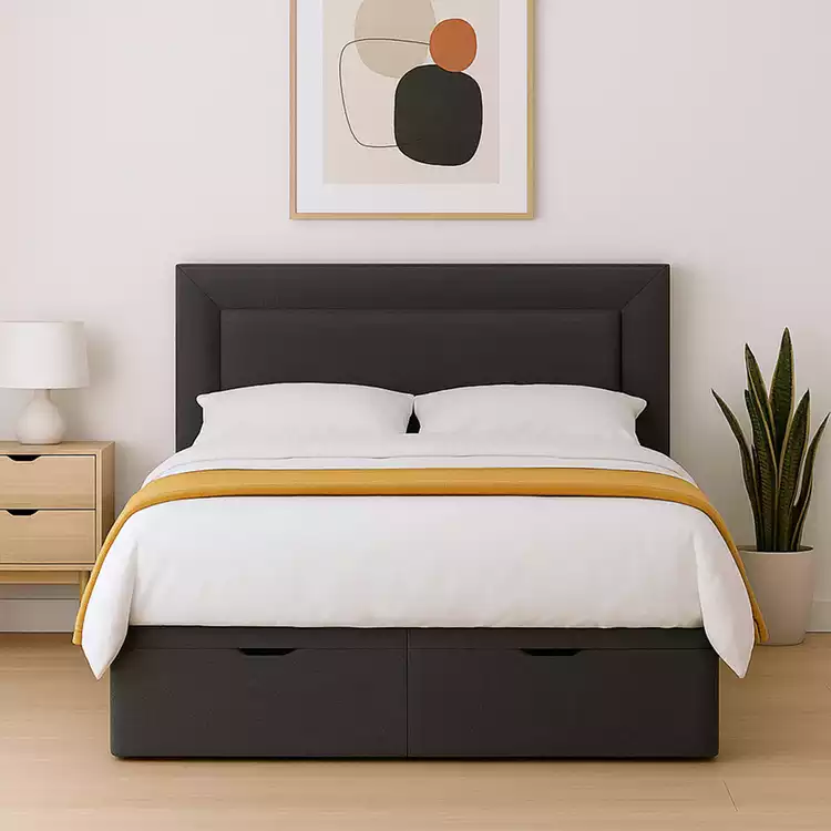 Millbrook Border Double Fabric EndLift Ottoman Bed- Charcoal