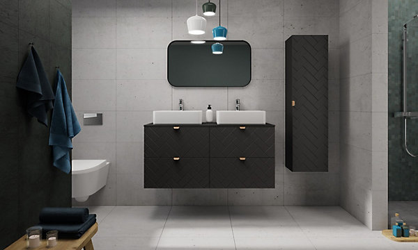 Meuble colonne suspendu de salle de bain MADIS NOIR 35 X 136 cm S