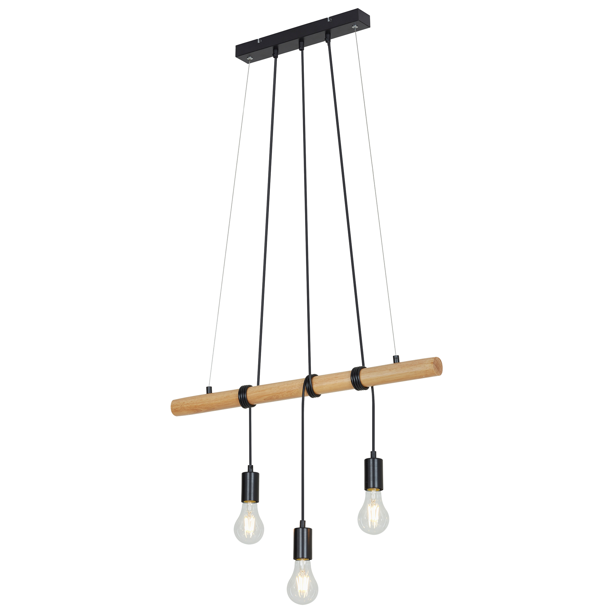 Lampa wisząca Bar 3-punktowa drewniana brązowo-czarna