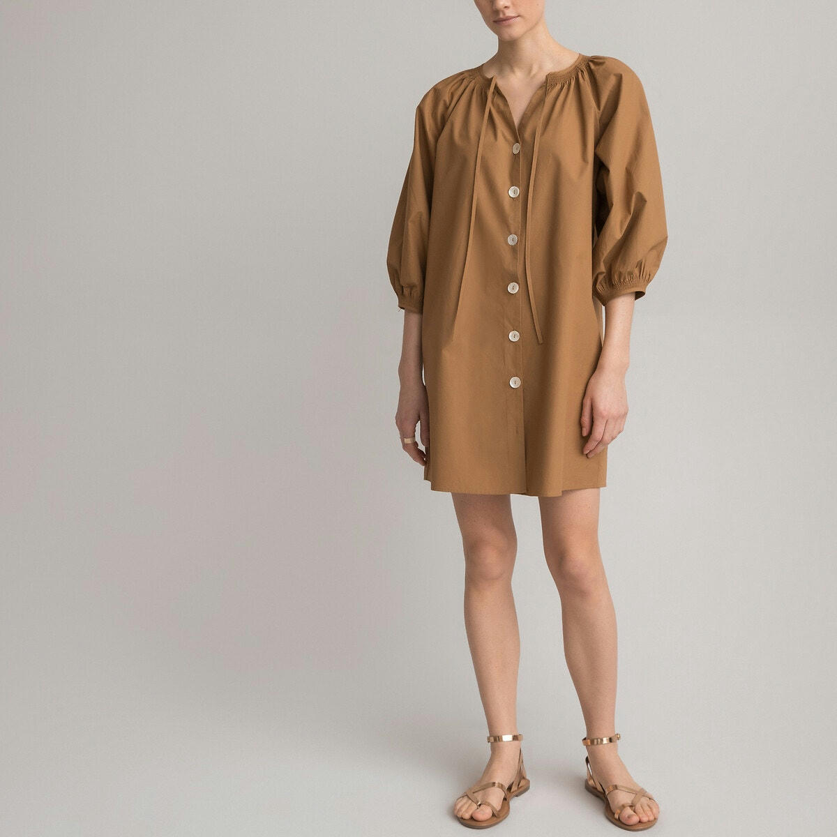 Robe évasée boutonnée, en coton biologique