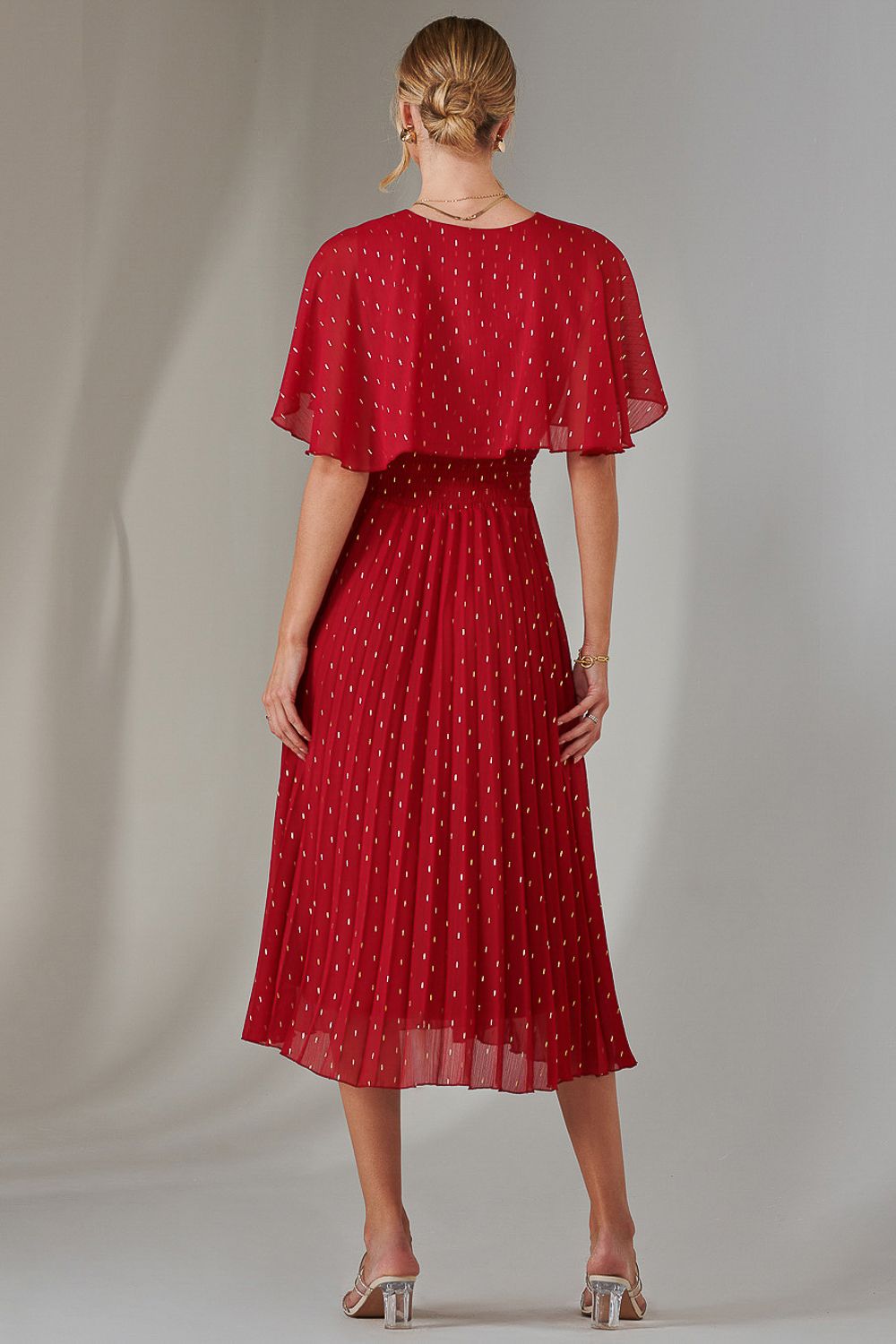 Jolie Moi Metallic Spot Chiffon Pleated Dress