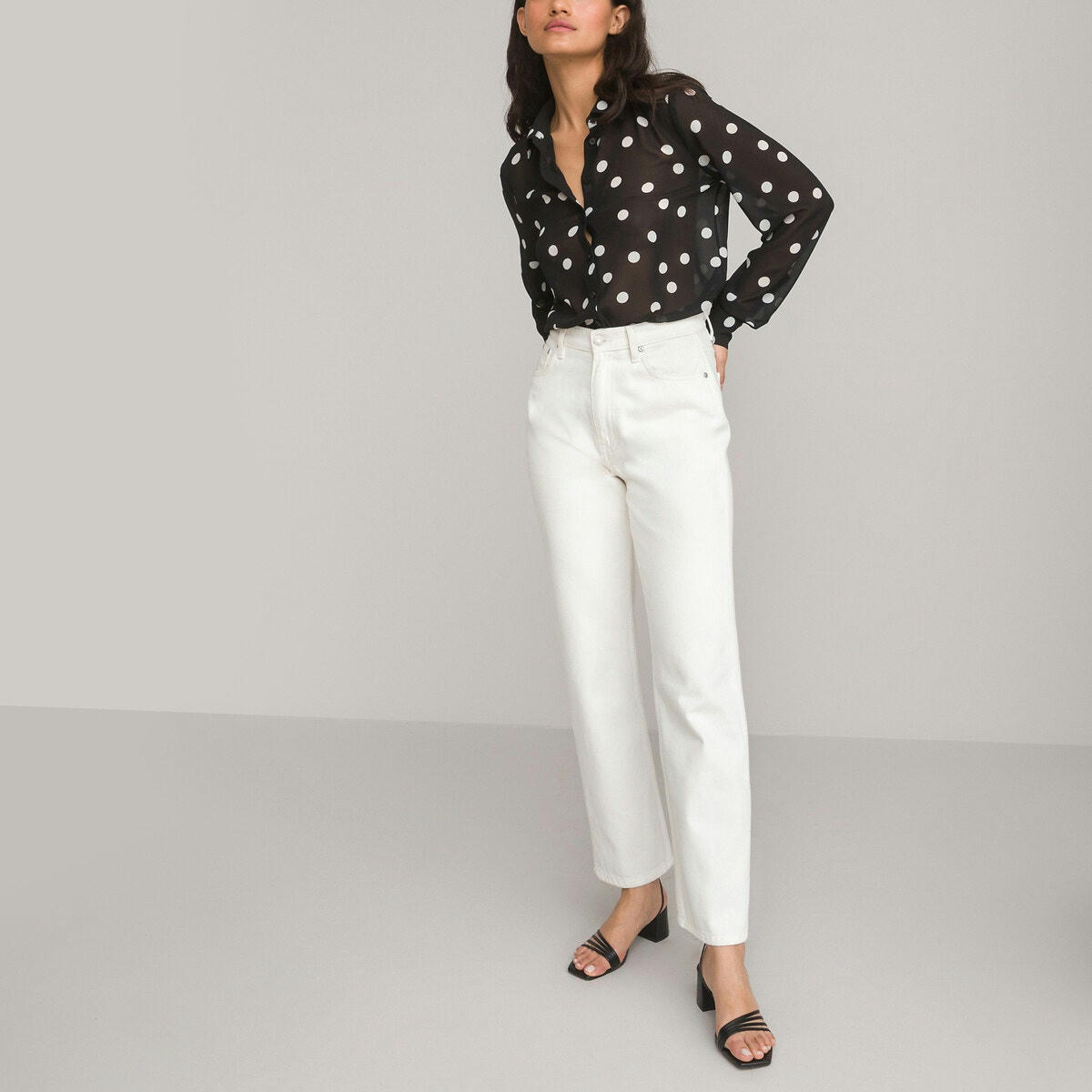 Chemise fluide manches longues, imprimé à pois,