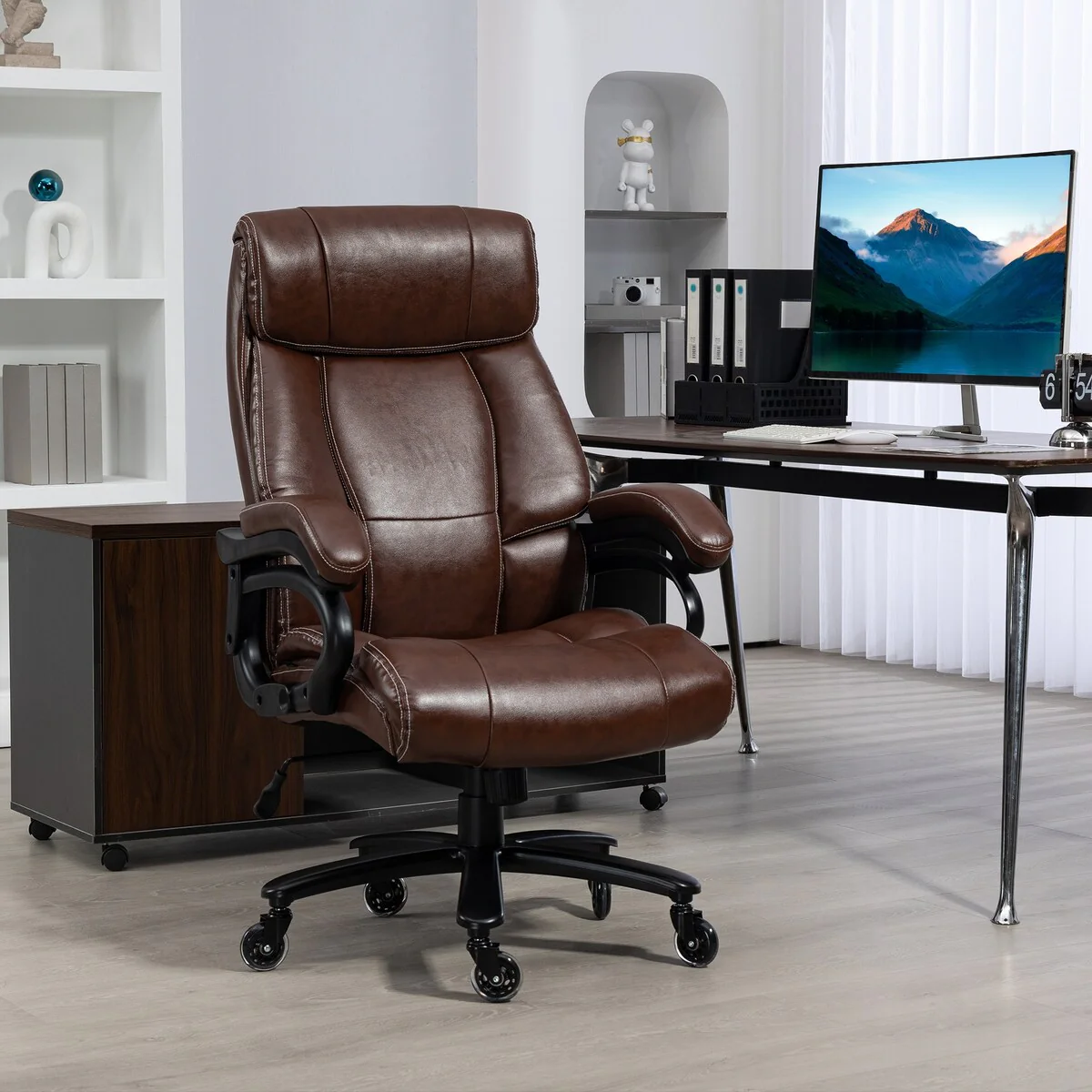 Big and Tall Office Chair, PU Leather Desk Chair 400lb, Brown
