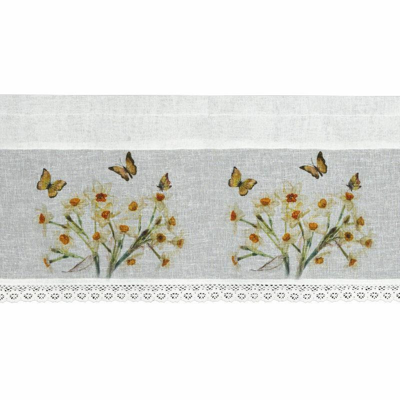 Firana zazdrostka FLORA 30x150 cm Białą Koronka Żonkile