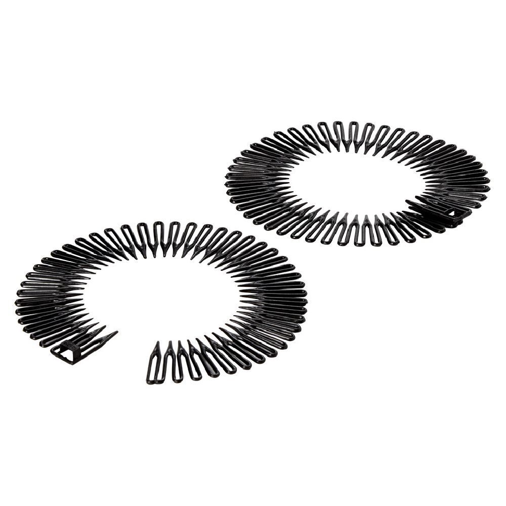 Serre tête zig zag plastique noir brillant x2