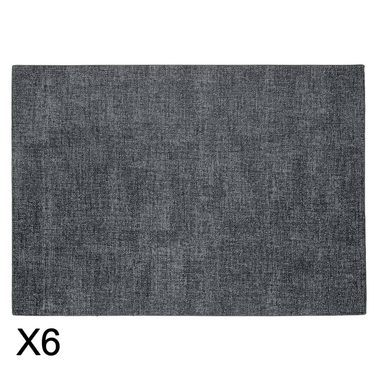 TIFFANY - Lot de 6 sets de table double face en caoutchouc gris foncé 43 x 30 cm