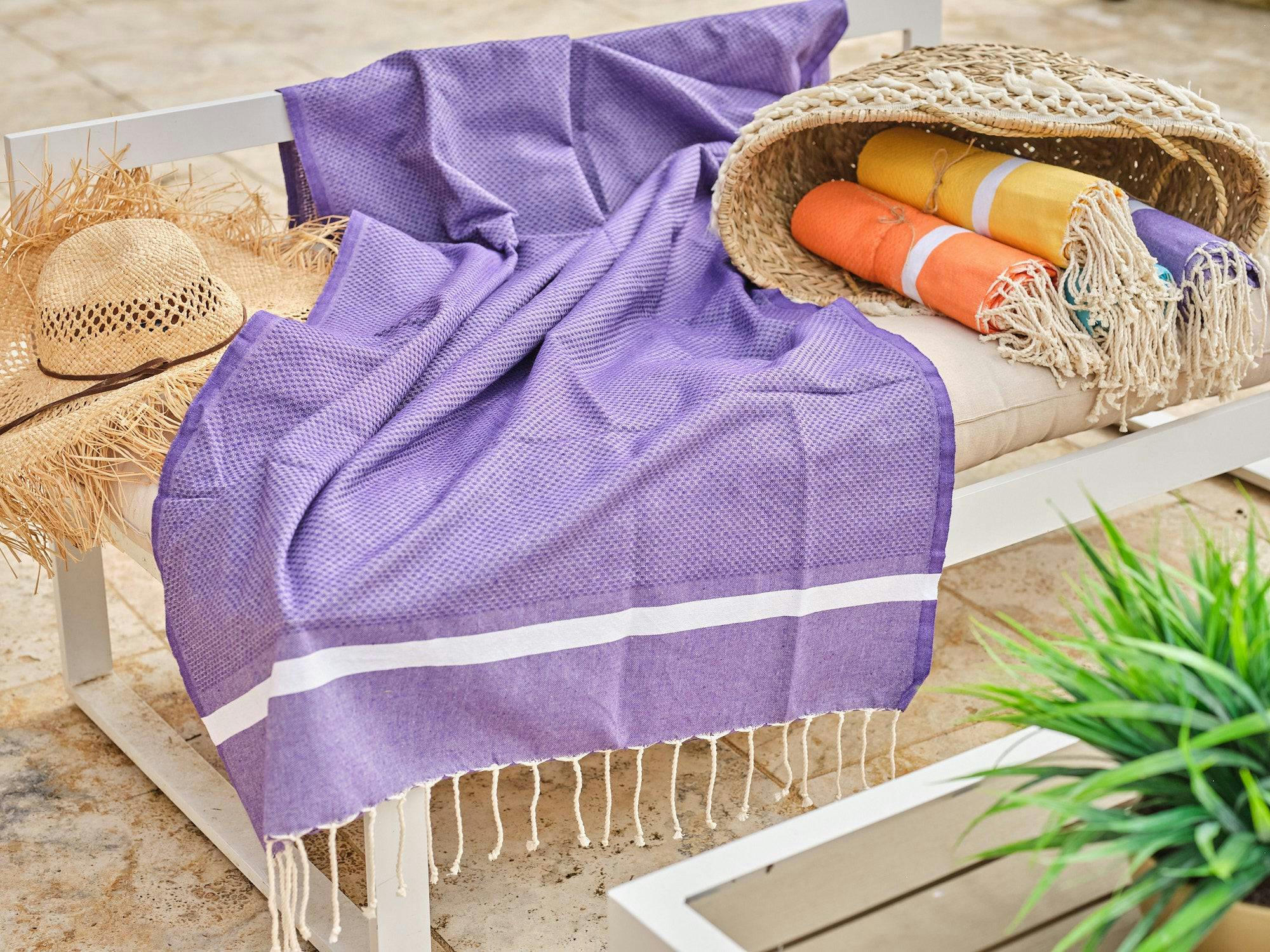 - Fouta en coton tissage nid d'abeille 100x200cm violet
