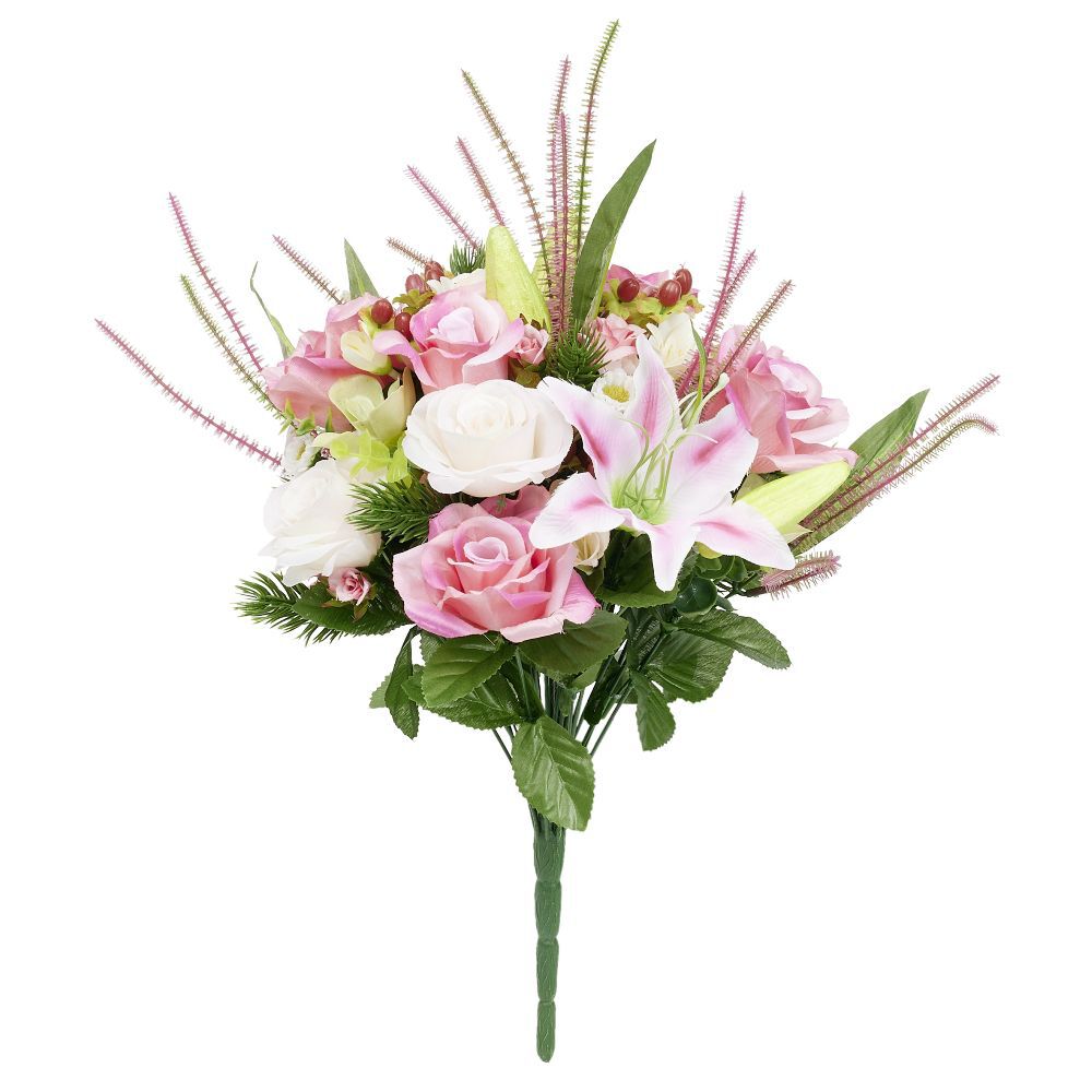 Pique fleur artificielle rose et lys Ø32xH40cm