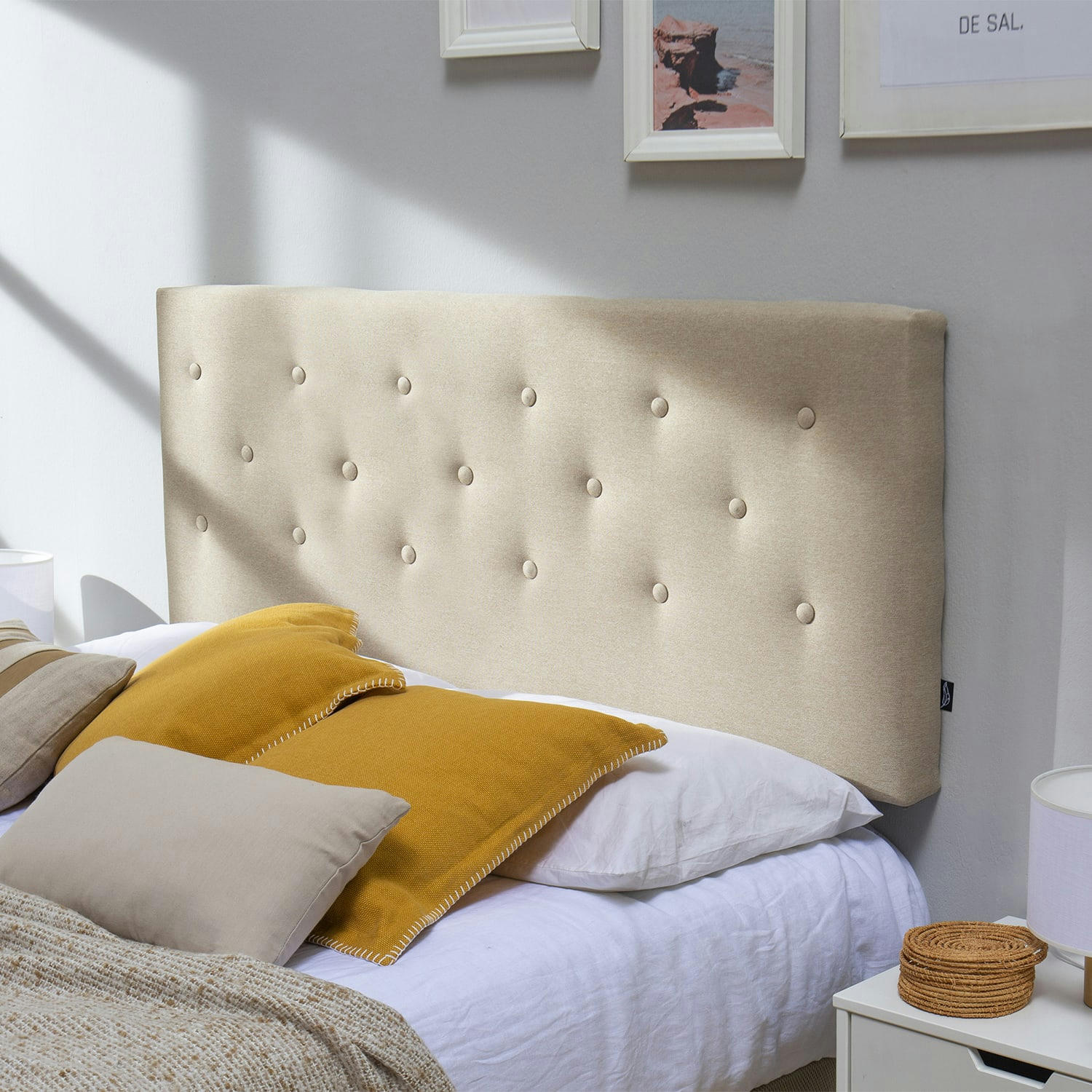 OSLO - Tête de lit 150x100 cm, capitonnée tissu beige, l'épaisseur de 8 cm