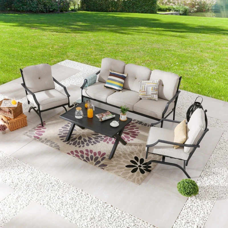 Patio Festival 4-Piece Outdoor Metal Sofa and Chair Set with Coffee Table
