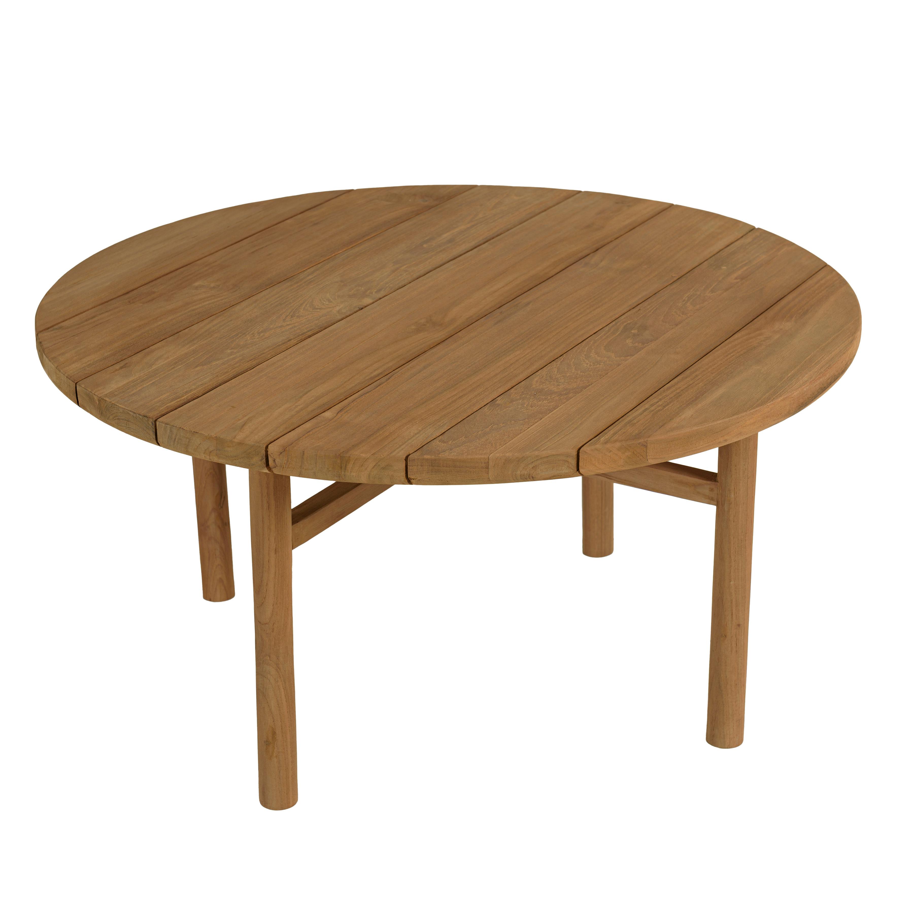 Table basse de jardin ronde en bois de teck recyclé naturel D80 cm SANTO
