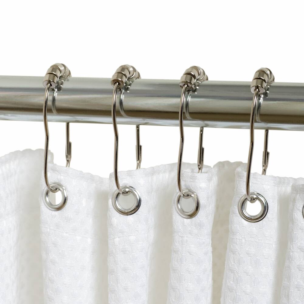 For Living Roller Design Shower Curtain Metal Hooks, Chrome, 12-pk