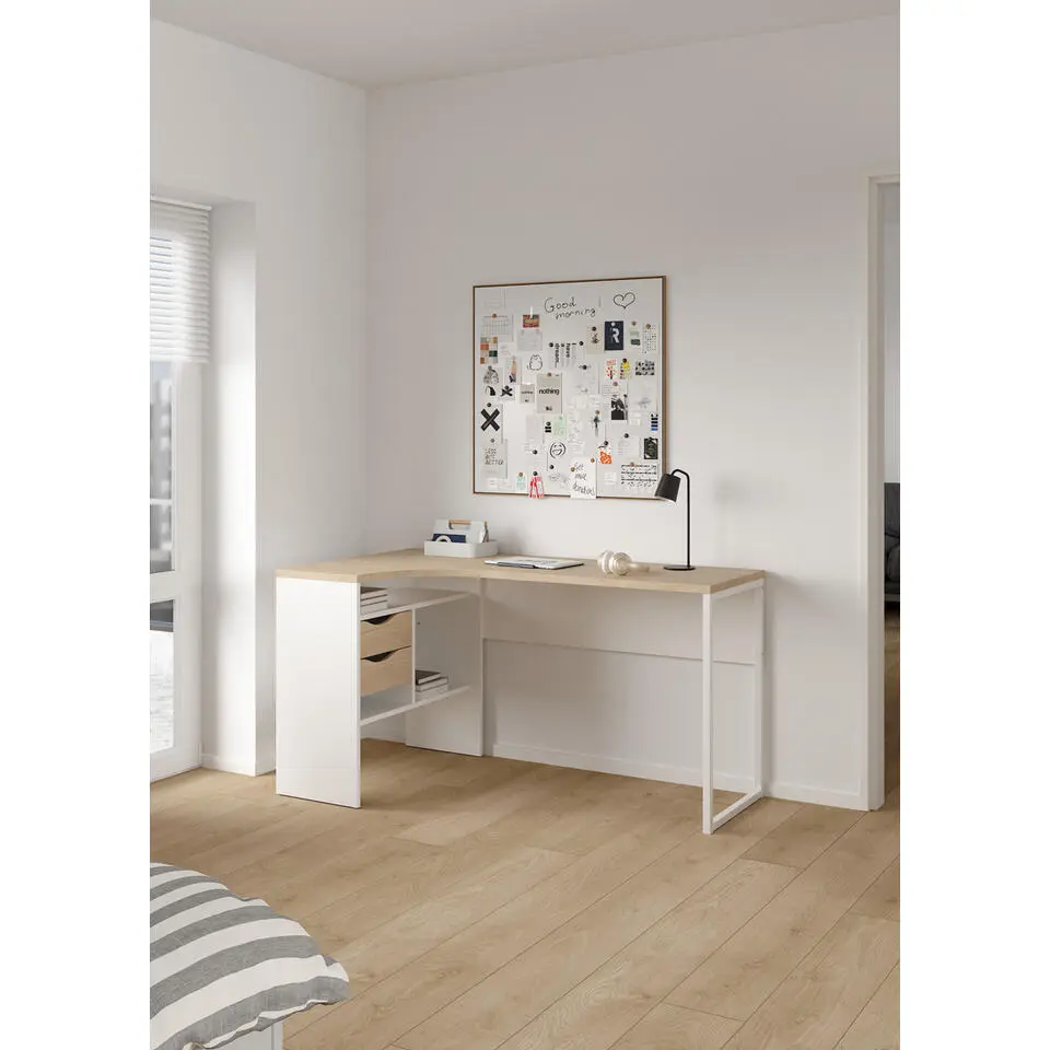 Bureau hoek Wit/Naturel - 145x80x75cm - Function Plus