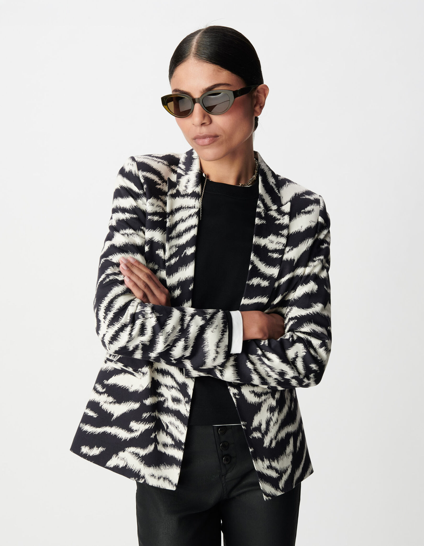 Veste de tailleur noire imprimé zèbre Femme